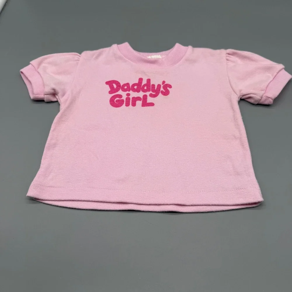 Vintage Hopscotch Daddys Girl Pink Puffed Sleeve T-Shirt 18M Single Stitch 80s